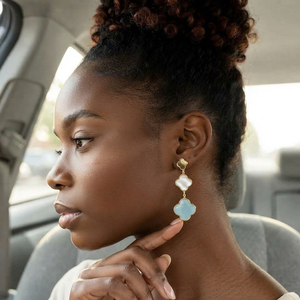 Italian Aquamarine Clover Drop Earrings