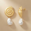 Gold Plated Seashell Pearl Stud Earrings