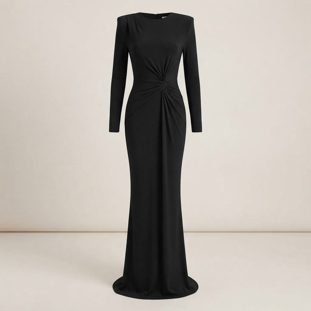 Padded Shoulder Knit Bodycon Maxi Dress