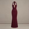 Burgundy Halter Neck Evening Gown
