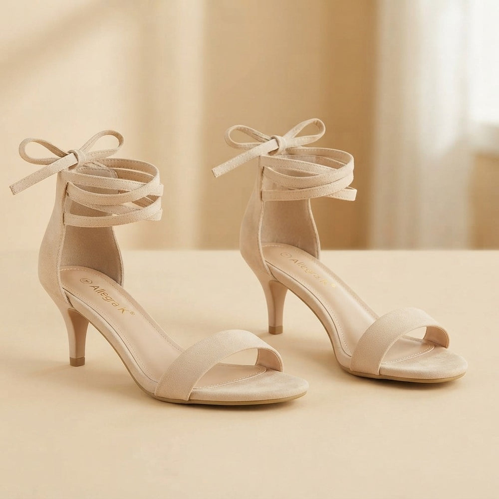 Faux Suede Lace Up Kitten Heel Sandals
